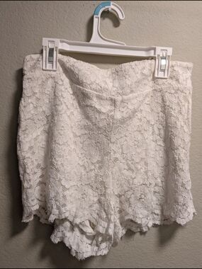 Free People Ivory Lace Shorts with Scalloped Trim